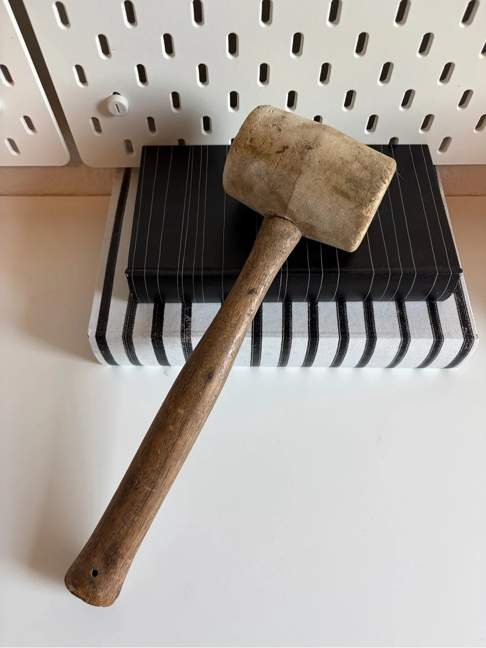 Vintage 1950s Wood Handle Rubber Mallet - Brown/Beige